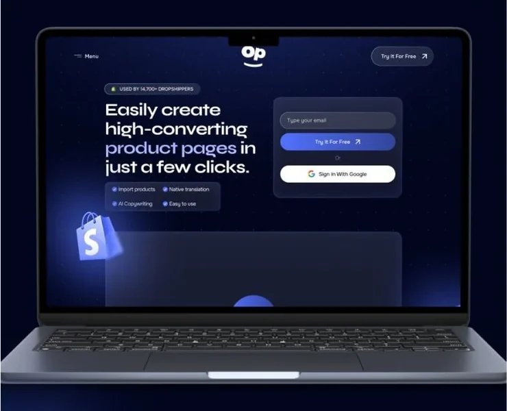 SaaS product page design on a laptop